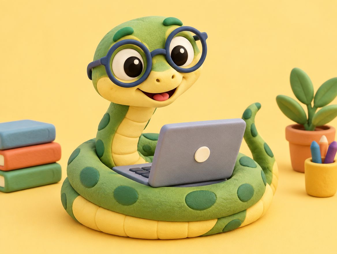 A snake in glasses working on a laptop